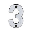 This is an image of a Heritage Brass - Numeral 3 Face Fix 76mm (3") Polished Chrome Finish, c1566-3-pc that is available to order from Trade Door Handles in Kendal.