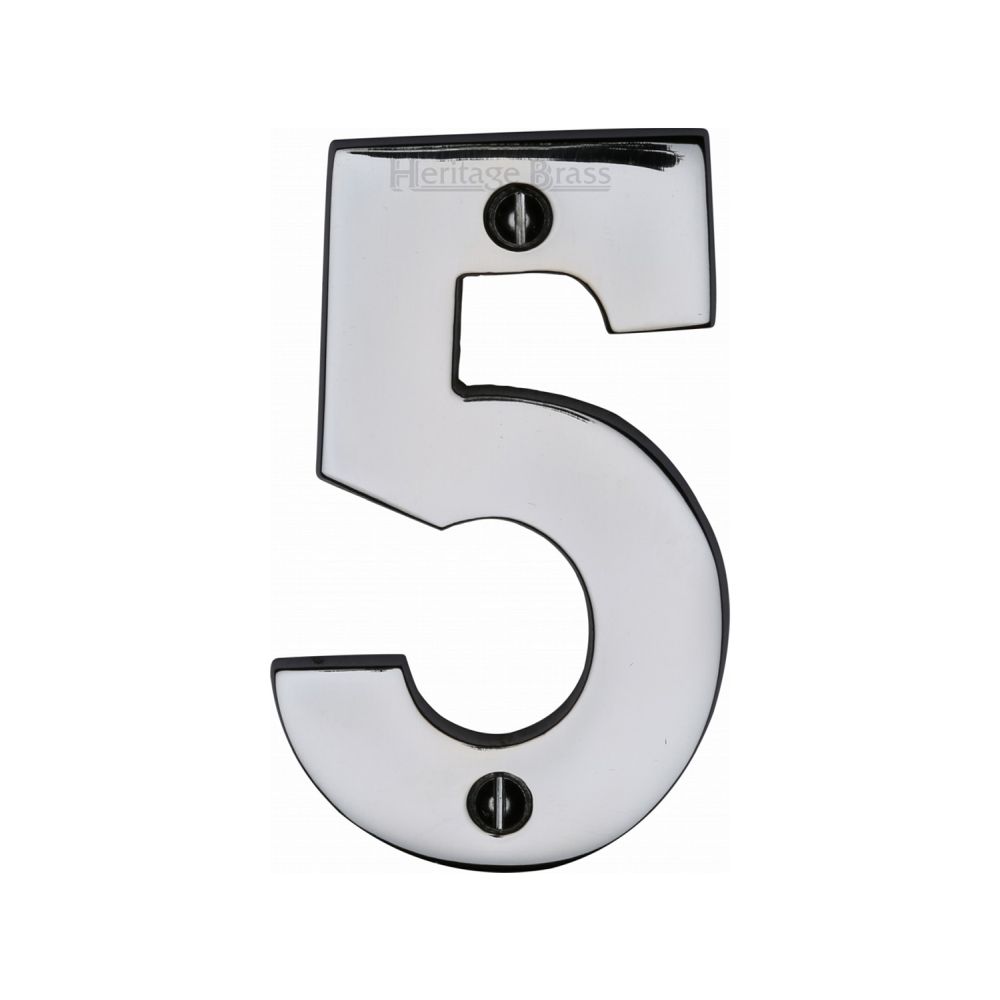 This is an image of a Heritage Brass - Numeral 5 Face Fix 76mm (3") Polished Chrome Finish, c1566-5-pc that is available to order from Trade Door Handles in Kendal.