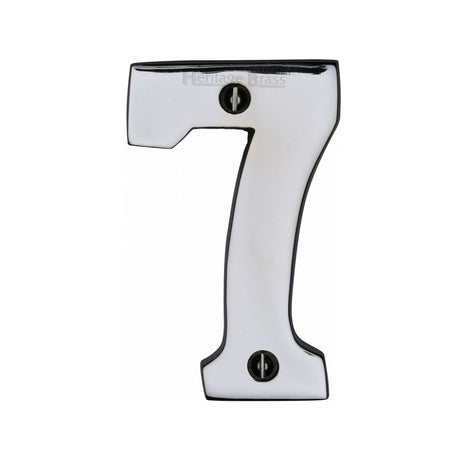 This is an image of a Heritage Brass - Numeral 7 Face Fix 76mm (3") Polished Chrome Finish, c1566-7-pc that is available to order from Trade Door Handles in Kendal.