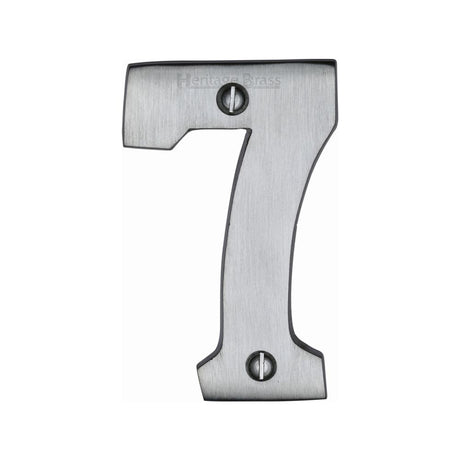 This is an image of a Heritage Brass - Numeral 7 Face Fix 76mm (3") Satin Chrome Finish, c1566-7-sc that is available to order from Trade Door Handles in Kendal.