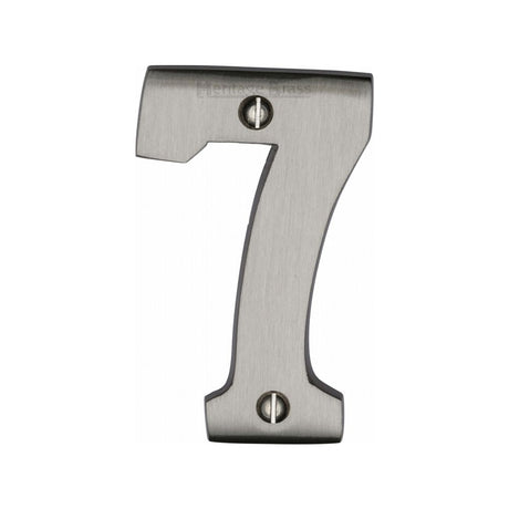 This is an image of a Heritage Brass - Numeral 7 Face Fix 76mm (3") Satin Nickel Finish, c1566-7-sn that is available to order from Trade Door Handles in Kendal.