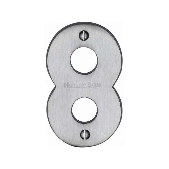 This is an image of a Heritage Brass - Numeral 8 Face Fix 76mm (3") Satin Chrome Finish, c1566-8-sc that is available to order from Trade Door Handles in Kendal.