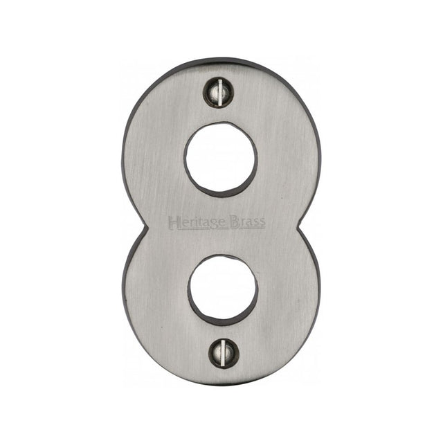 This is an image of a Heritage Brass - Numeral 8 Face Fix 76mm (3") Satin Nickel Finish, c1566-8-sn that is available to order from Trade Door Handles in Kendal.