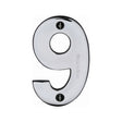 This is an image of a Heritage Brass - Numeral 9 Face Fix 76mm (3") Polished Chrome Finish, c1566-9-pc that is available to order from Trade Door Handles in Kendal.