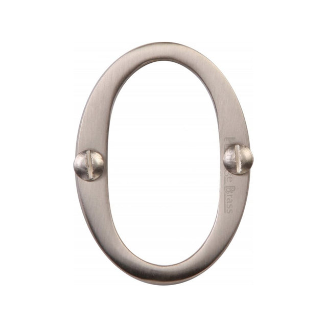 This is an image of a Heritage Brass - Numeral 0 Face Fix 51mm (2") Satin Nickel Finish, c1567-0-sn that is available to order from Trade Door Handles in Kendal.