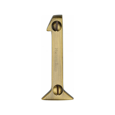 This is an image of a Heritage Brass - Numeral 1 Face Fix 51mm (2") Antique Brass Finish, c1567-1-at that is available to order from Trade Door Handles in Kendal.