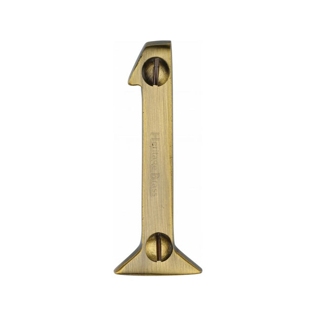 This is an image of a Heritage Brass - Numeral 1 Face Fix 51mm (2") Antique Brass Finish, c1567-1-at that is available to order from Trade Door Handles in Kendal.