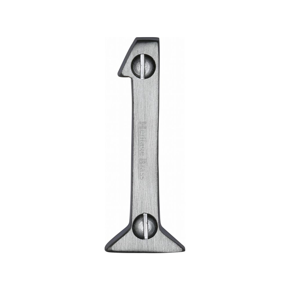 This is an image of a Heritage Brass - Numeral 1 Face Fix 51mm (2") Satin Chrome Finish, c1567-1-sc that is available to order from Trade Door Handles in Kendal.