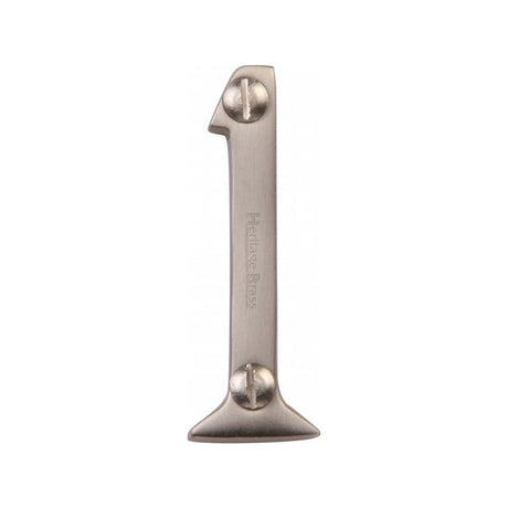 This is an image of a Heritage Brass - Numeral 1 Face Fix 51mm (2") Satin Nickel Finish, c1567-1-sn that is available to order from Trade Door Handles in Kendal.