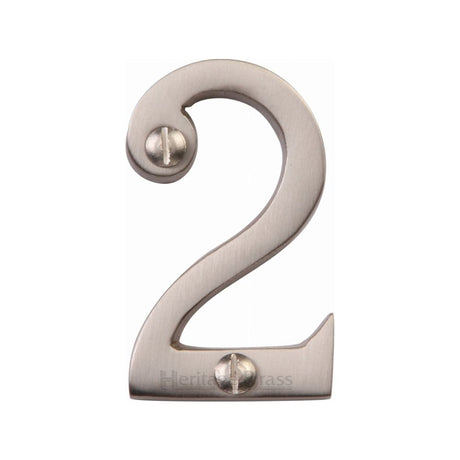 This is an image of a Heritage Brass - Numeral 2 Face Fix 51mm (2") Satin Nickel Finish, c1567-2-sn that is available to order from Trade Door Handles in Kendal.