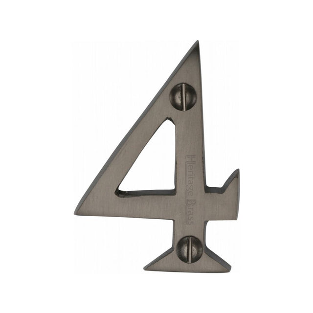 This is an image of a Heritage Brass - Numeral 4 Face Fix 51mm (2") Matt Bronze Finish, c1567-4-mb that is available to order from Trade Door Handles in Kendal.