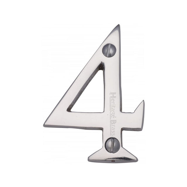 This is an image of a Heritage Brass - Numeral 4 Face Fix 51mm (2") Polished Chrome Finish, c1567-4-pc that is available to order from Trade Door Handles in Kendal.