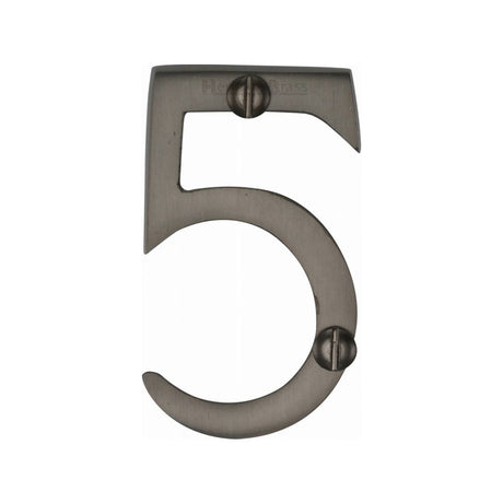 This is an image of a Heritage Brass - Numeral 5 Face Fix 51mm (2") Matt Bronze Finish, c1567-5-mb that is available to order from Trade Door Handles in Kendal.