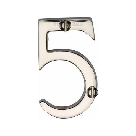 This is an image of a Heritage Brass - Numeral 5 Face Fix 51mm (2") Polished Nickel Finish, c1567-5-pnf that is available to order from Trade Door Handles in Kendal.