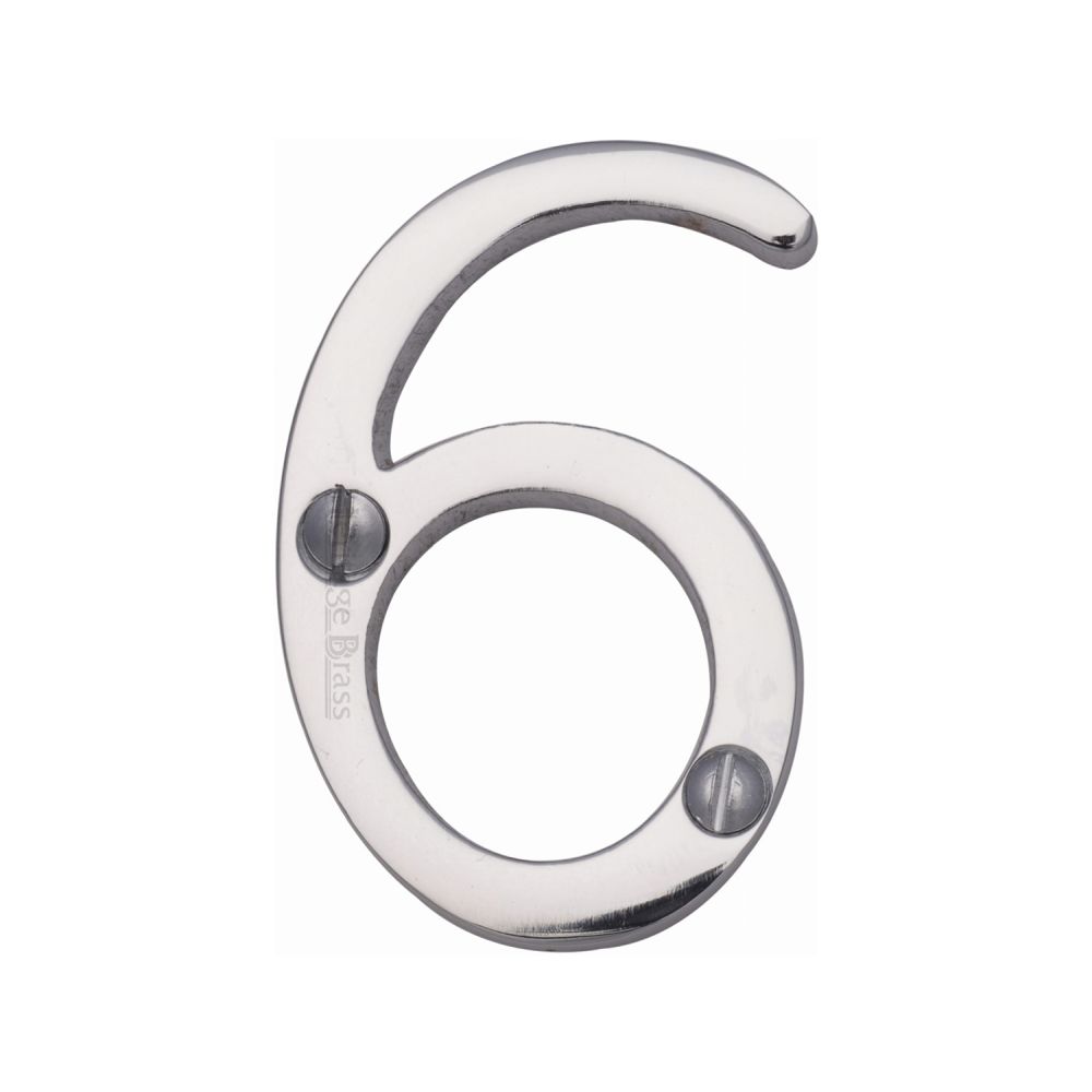 This is an image of a Heritage Brass - Numeral 6 Face Fix 51mm (2") Polished Chrome Finish, c1567-6-pc that is available to order from Trade Door Handles in Kendal.