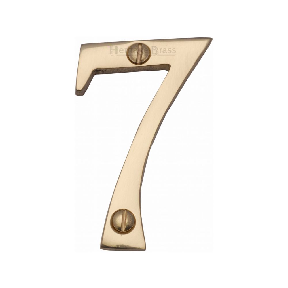 This is an image of a Heritage Brass - Numeral 7 Face Fix 51mm (2") Polished Brass Finish, c1567-7-pb that is available to order from Trade Door Handles in Kendal.