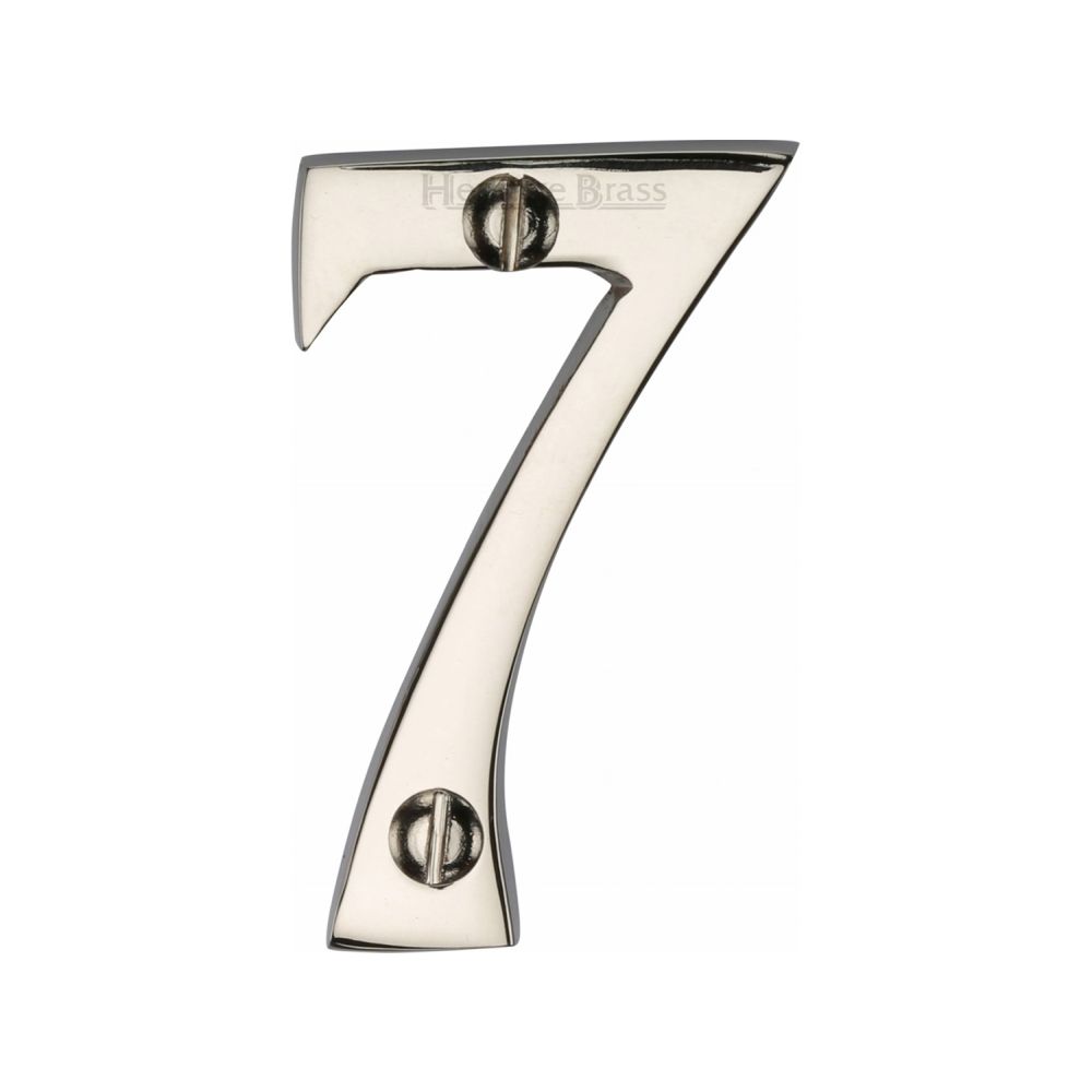 This is an image of a Heritage Brass - Numeral 7 Face Fix 51mm (2") Polished Nickel Finish, c1567-7-pnf that is available to order from Trade Door Handles in Kendal.