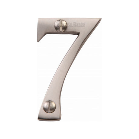 This is an image of a Heritage Brass - Numeral 7 Face Fix 51mm (2") Satin Nickel Finish, c1567-7-sn that is available to order from Trade Door Handles in Kendal.