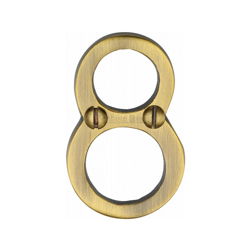 This is an image of a Heritage Brass - Numeral 8 Face Fix 51mm (2") Antique Brass Finish, c1567-8-at that is available to order from Trade Door Handles in Kendal.