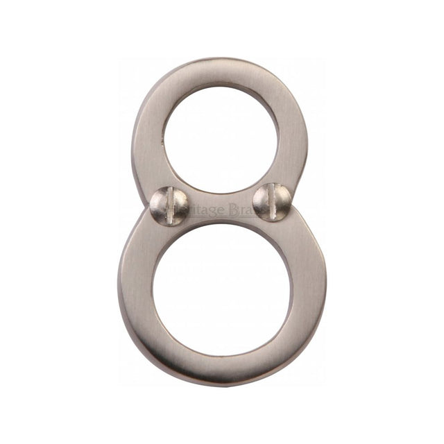 This is an image of a Heritage Brass - Numeral 8 Face Fix 51mm (2") Satin Nickel Finish, c1567-8-sn that is available to order from Trade Door Handles in Kendal.