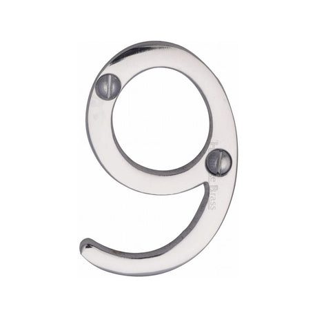 This is an image of a Heritage Brass - Numeral 9 Face Fix 51mm (2") Polished Chrome Finish, c1567-9-pc that is available to order from Trade Door Handles in Kendal.