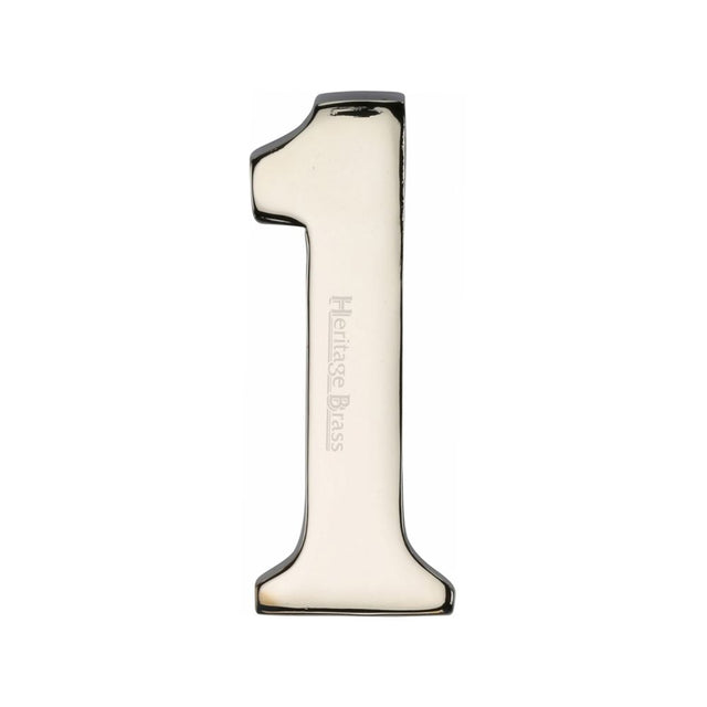 This is an image of a Heritage Brass - Numeral 1 Self Adhesive 51mm (2") Polished Nickel Finish, c1568-1-pnf that is available to order from Trade Door Handles in Kendal.