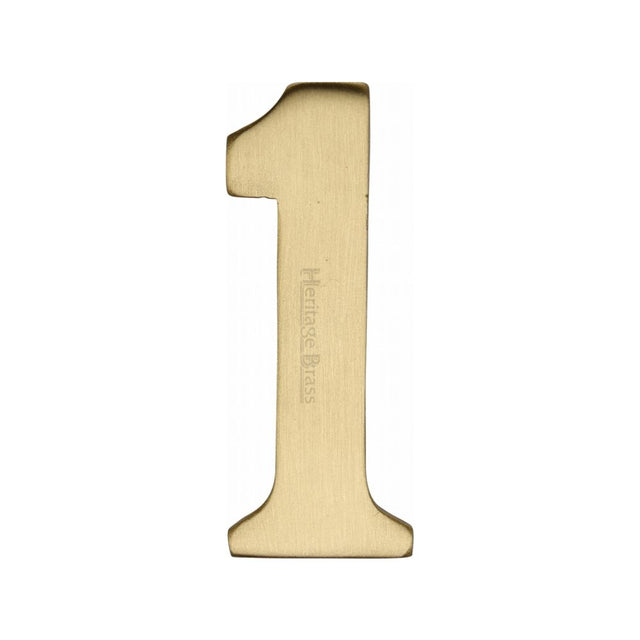 This is an image of a Heritage Brass - Numeral 1 Self Adhesive 51mm (2") Satin Brass Finish, c1568-1-sb that is available to order from Trade Door Handles in Kendal.