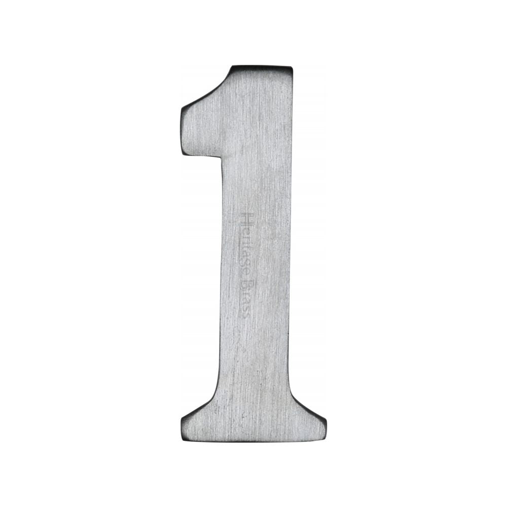 This is an image of a Heritage Brass - Numeral 1 Self Adhesive 51mm (2") Satin Chrome Finish, c1568-1-sc that is available to order from Trade Door Handles in Kendal.