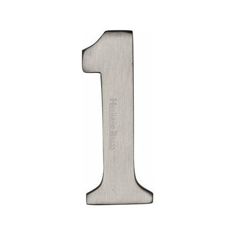 This is an image of a Heritage Brass - Numeral 1 Self Adhesive 51mm (2") Satin Nickel Finish, c1568-1-sn that is available to order from Trade Door Handles in Kendal.