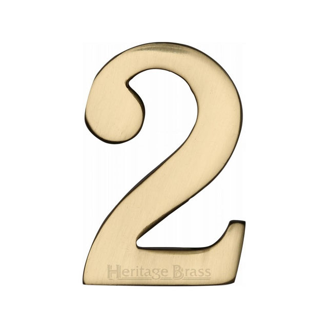 This is an image of a Heritage Brass - Numeral 2 Self Adhesive 51mm (2") Polished Brass Finish, c1568-2-pb that is available to order from Trade Door Handles in Kendal.