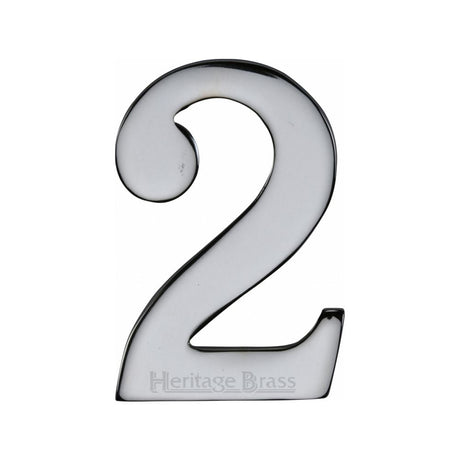 This is an image of a Heritage Brass - Numeral 2 Self Adhesive 51mm (2") Polished Chrome Finish, c1568-2-pc that is available to order from Trade Door Handles in Kendal.