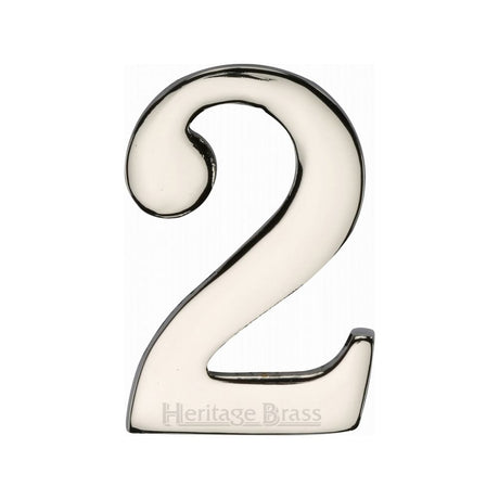 This is an image of a Heritage Brass - Numeral 2 Self Adhesive 51mm (2") Polished Nickel Finish, c1568-2-pnf that is available to order from Trade Door Handles in Kendal.