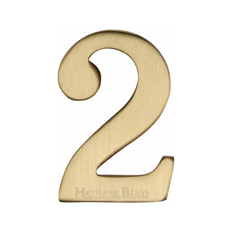 This is an image of a Heritage Brass - Numeral 2 Self Adhesive 51mm (2") Satin Brass Finish, c1568-2-sb that is available to order from Trade Door Handles in Kendal.