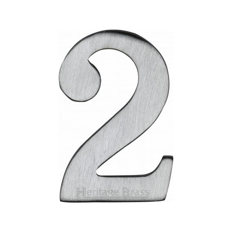 This is an image of a Heritage Brass - Numeral 2 Self Adhesive 51mm (2") Satin Chrome Finish, c1568-2-sc that is available to order from Trade Door Handles in Kendal.