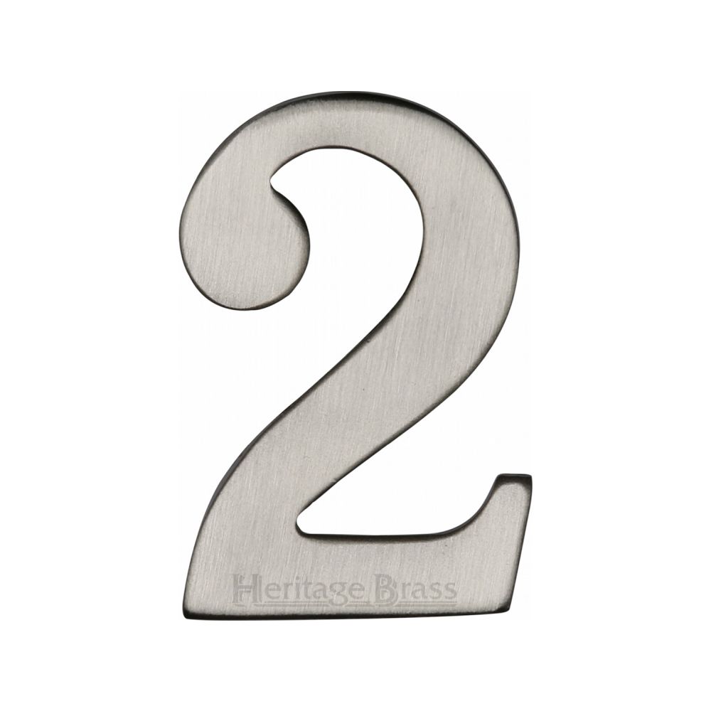 This is an image of a Heritage Brass - Numeral 2 Self Adhesive 51mm (2") Satin Nickel Finish, c1568-2-sn that is available to order from Trade Door Handles in Kendal.