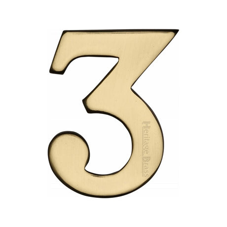 This is an image of a Heritage Brass - Numeral 3 Self Adhesive 51mm (2") Polished Brass Finish, c1568-3-pb that is available to order from Trade Door Handles in Kendal.