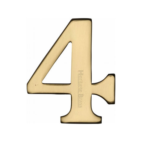 This is an image of a Heritage Brass - Numeral 4 Self Adhesive 51mm (2") Polished Brass Finish, c1568-4-pb that is available to order from Trade Door Handles in Kendal.