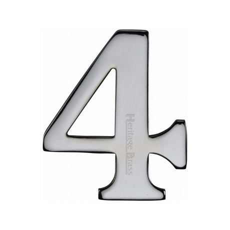 This is an image of a Heritage Brass - Numeral 4 Self Adhesive 51mm (2") Polished Chrome Finish, c1568-4-pc that is available to order from Trade Door Handles in Kendal.