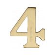 This is an image of a Heritage Brass - Numeral 4 Self Adhesive 51mm (2") Satin Brass Finish, c1568-4-sb that is available to order from Trade Door Handles in Kendal.