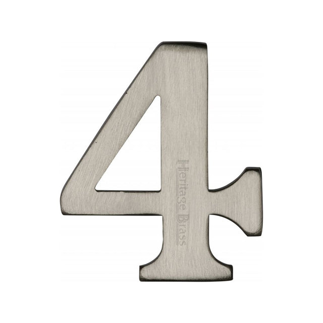 This is an image of a Heritage Brass - Numeral 4 Self Adhesive 51mm (2") Satin Nickel Finish, c1568-4-sn that is available to order from Trade Door Handles in Kendal.