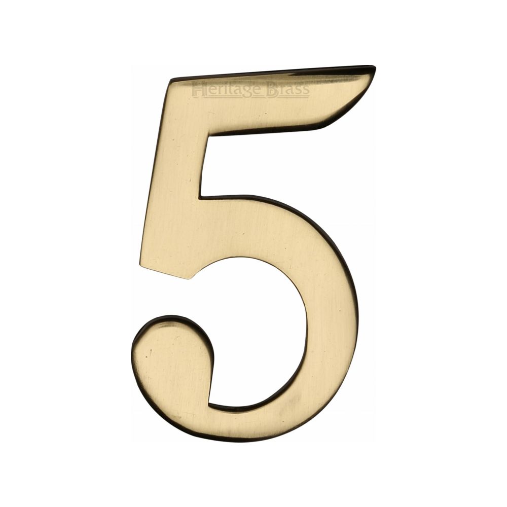 This is an image of a Heritage Brass - Numeral 5 Self Adhesive 51mm (2") Polished Brass Finish, c1568-5-pb that is available to order from Trade Door Handles in Kendal.