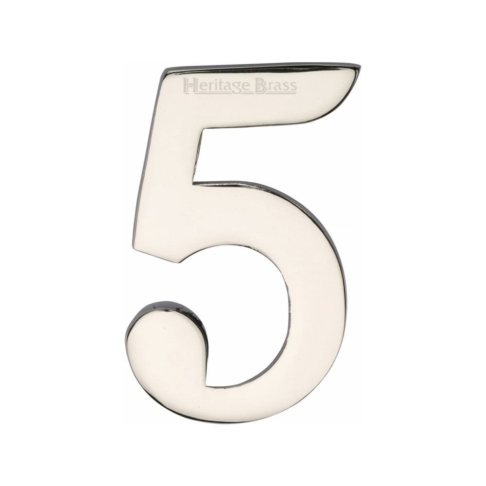 This is an image of a Heritage Brass - Numeral 5 Self Adhesive 51mm (2") Polished Nickel Finish, c1568-5-pnf that is available to order from Trade Door Handles in Kendal.