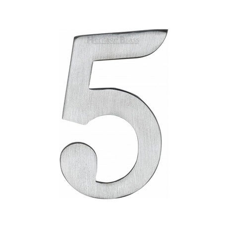 This is an image of a Heritage Brass - Numeral 5 Self Adhesive 51mm (2") Satin Chrome Finish, c1568-5-sc that is available to order from Trade Door Handles in Kendal.