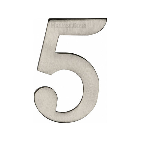 This is an image of a Heritage Brass - Numeral 5 Self Adhesive 51mm (2") Satin Nickel Finish, c1568-5-sn that is available to order from Trade Door Handles in Kendal.