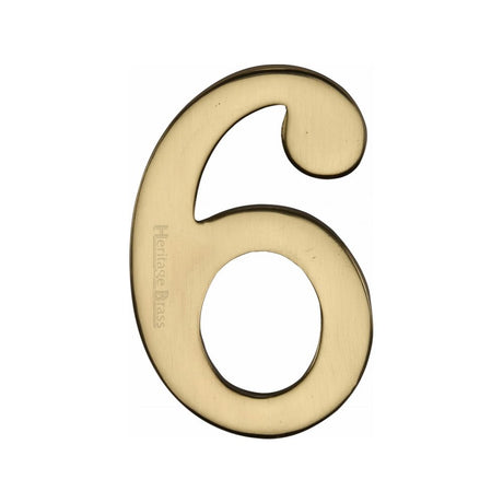 This is an image of a Heritage Brass - Numeral 6 Self Adhesive 51mm (2") Polished Brass Finish, c1568-6-pb that is available to order from Trade Door Handles in Kendal.