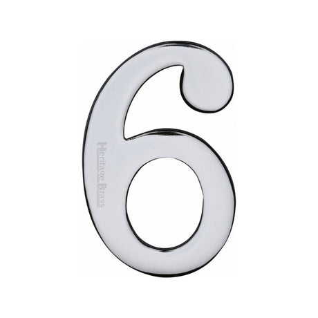 This is an image of a Heritage Brass - Numeral 6 Self Adhesive 51mm (2") Polished Chrome Finish, c1568-6-pc that is available to order from Trade Door Handles in Kendal.