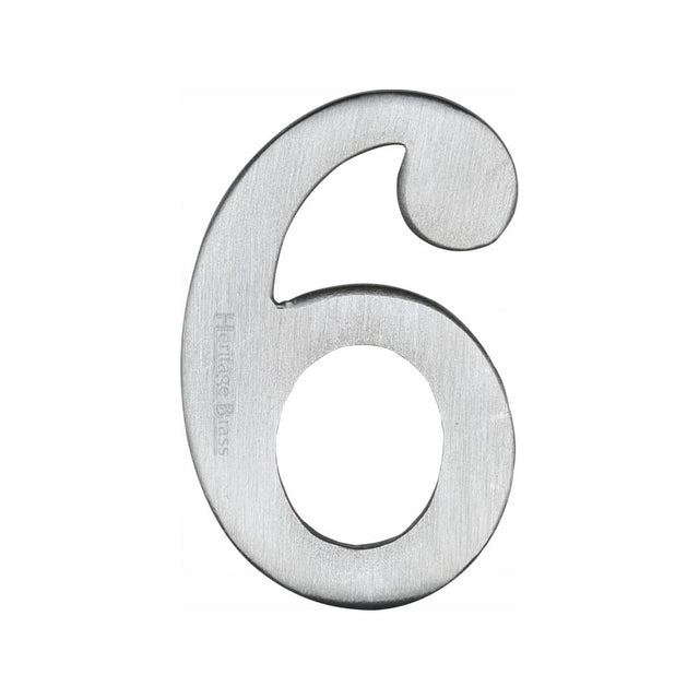 This is an image of a Heritage Brass - Numeral 6 Self Adhesive 51mm (2") Satin Chrome Finish, c1568-6-sc that is available to order from Trade Door Handles in Kendal.