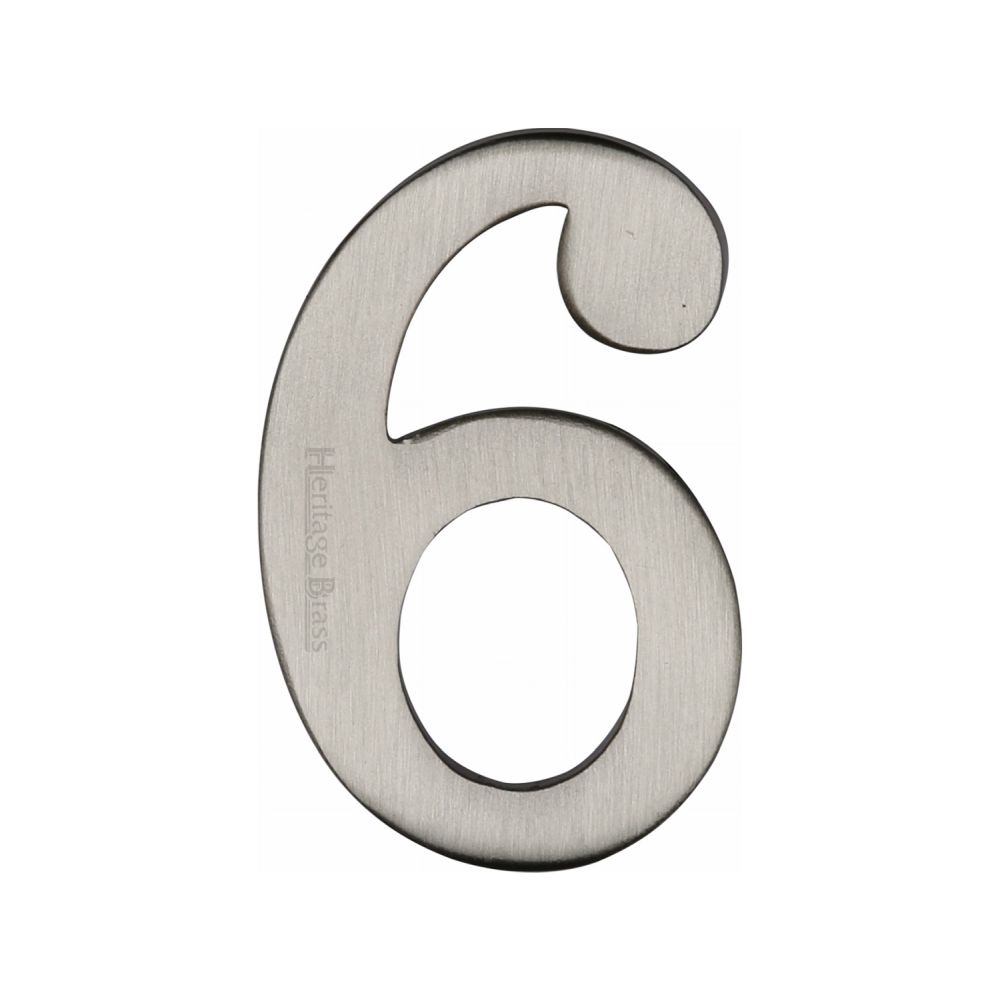 This is an image of a Heritage Brass - Numeral 6 Self Adhesive 51mm (2") Satin Nickel Finish, c1568-6-sn that is available to order from Trade Door Handles in Kendal.