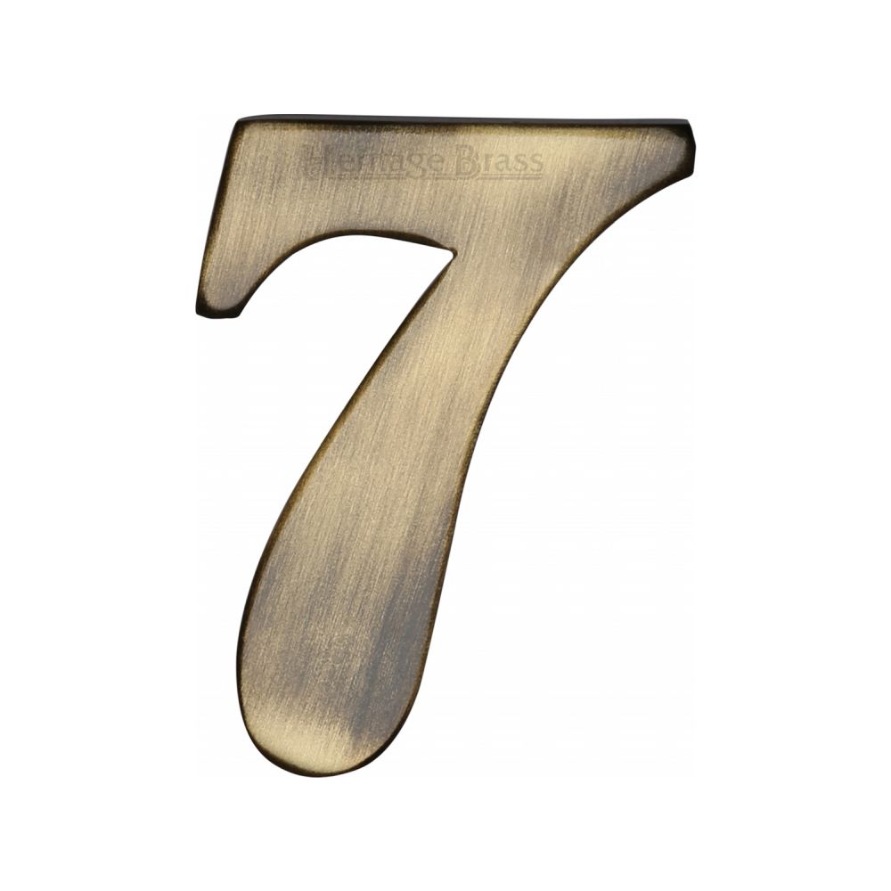 This is an image of a Heritage Brass - Numeral 7 Self Adhesive 51mm (2") Antique Brass Finish, c1568-7-at that is available to order from Trade Door Handles in Kendal.