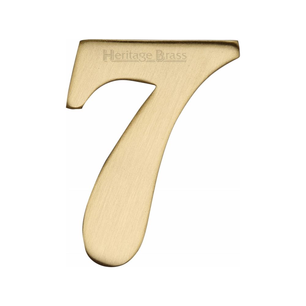 This is an image of a Heritage Brass - Numeral 7 Self Adhesive 51mm (2") Satin Brass Finish, c1568-7-sb that is available to order from Trade Door Handles in Kendal.